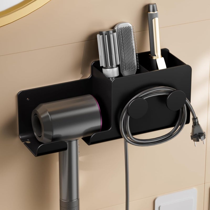 FEZHI Hair Dryer Holder,3-in-1 Hair Tool Organizer Heightened design with Plug&Cord Winding,Blow Dryer Holder Wall Mounted/Cabinet Door for Flat/Curling Irons Hair Straighteners (Black) - Image 1